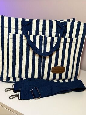 Striped Navy & White Canvas Tote Bag by UNKNOWN